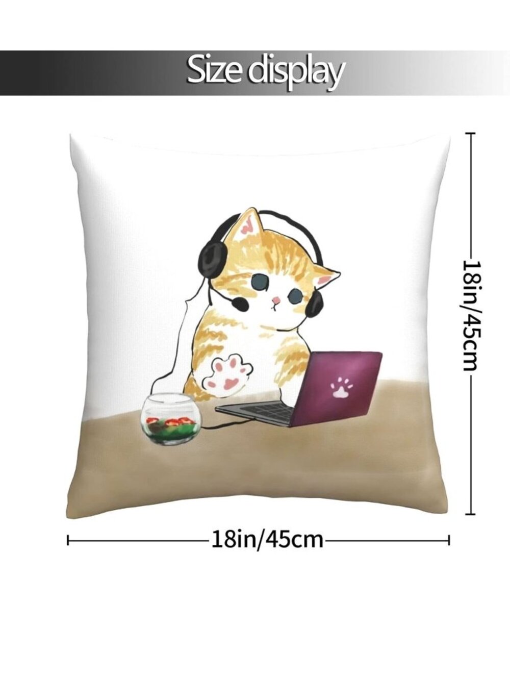 Cute Cat Gamer Throw Pillow 18x18 Inches Double-Sided Print Home Decor Cushion